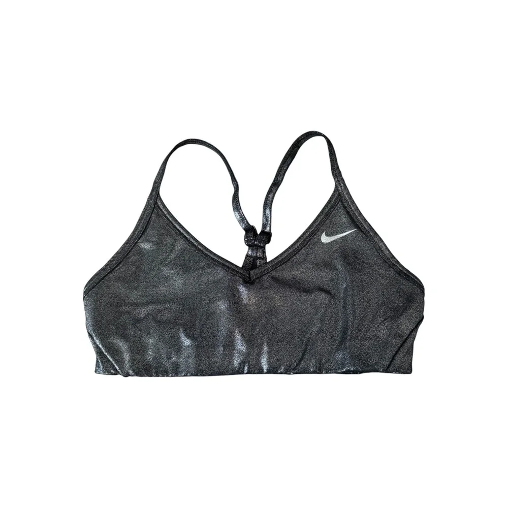 Nike Indy Icon Clash Metallic Sports Bra Black Silver‎ H0200408LMB Womens Medium